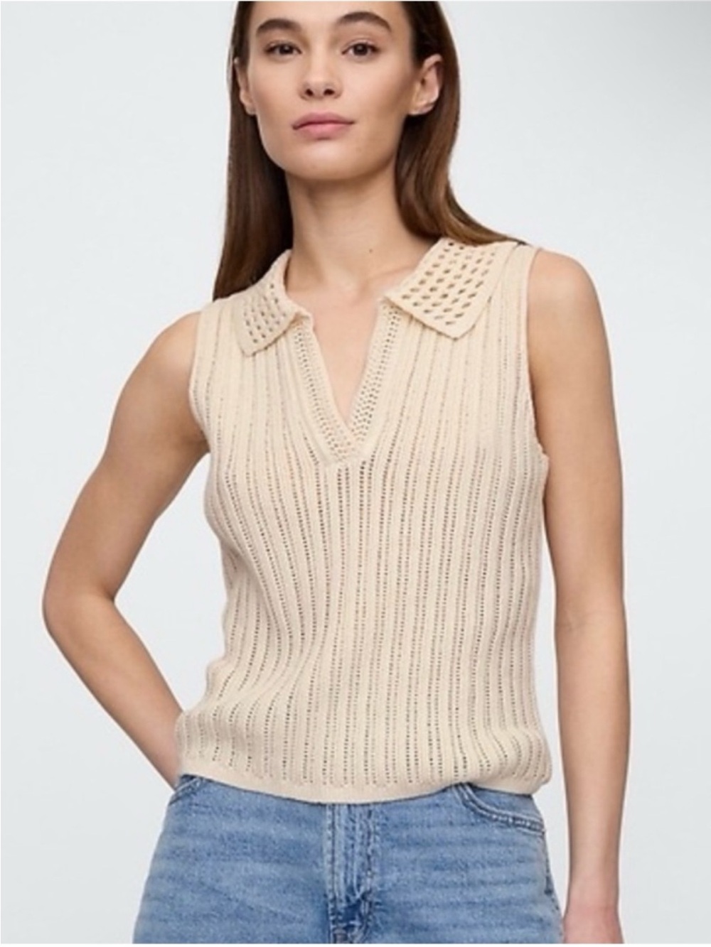 Gap Open Stitch Collared Sweater Tank Top Polo Sweater Vest Womens Large Preppy